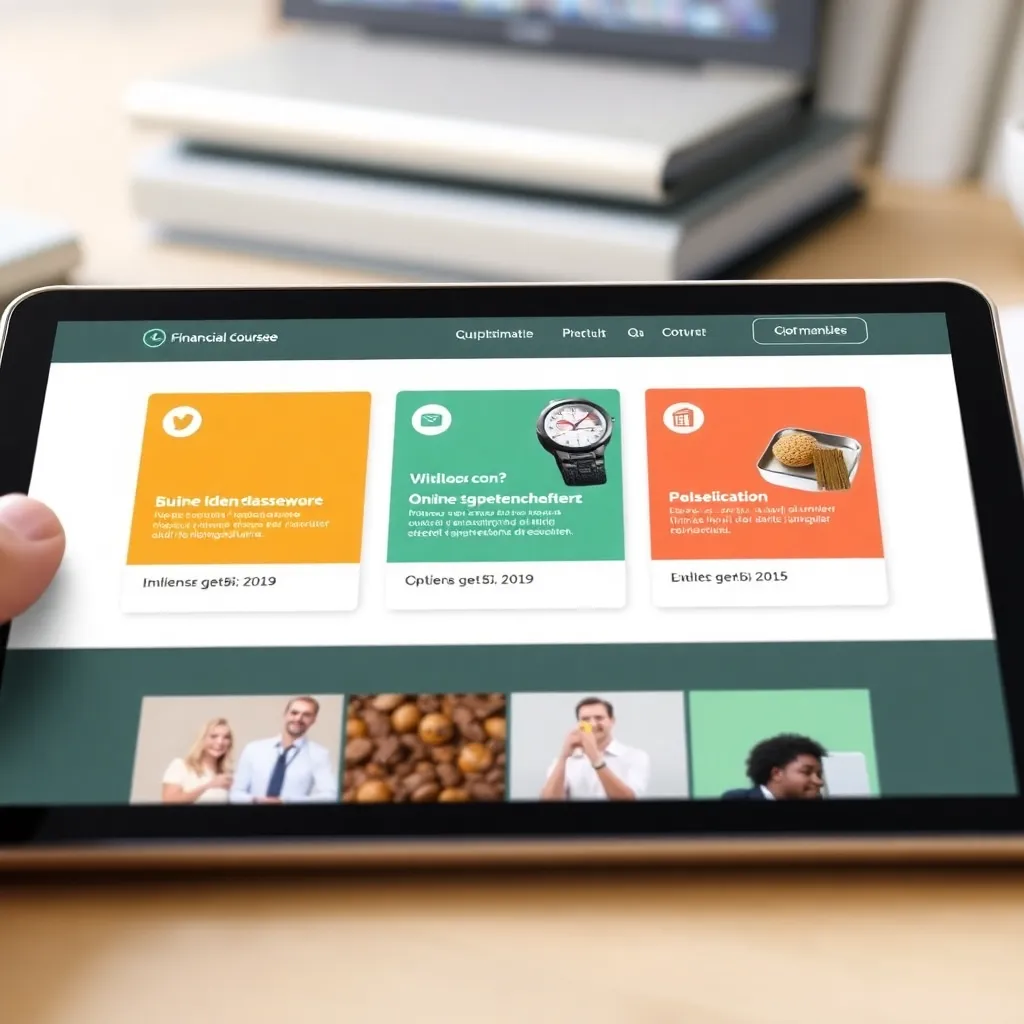Diverse cursusmodules voor financiële educatie weergegeven op een tablet